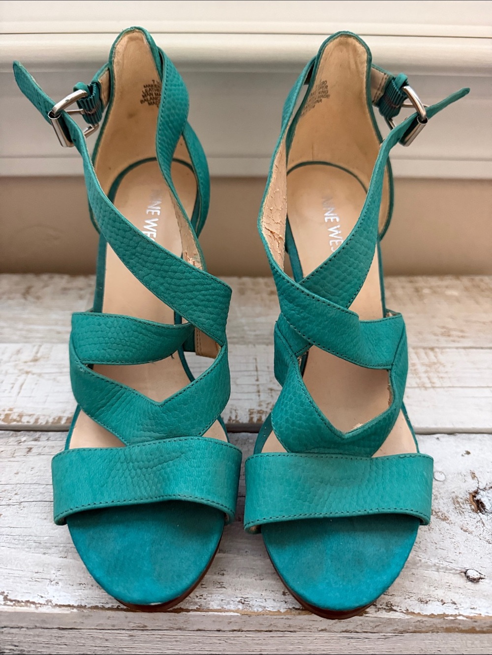 Nine West turquoise strappy high heel sandals